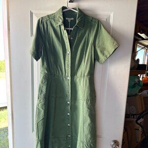 Free Assembly Green Button-Front Shirt Dress
